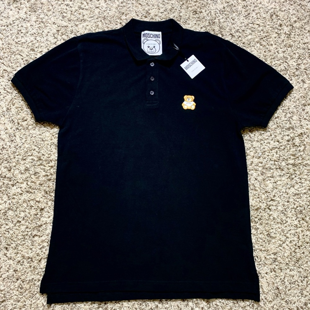 Moschino Black Polo with Yellow Bear Patch EU 52 / US L